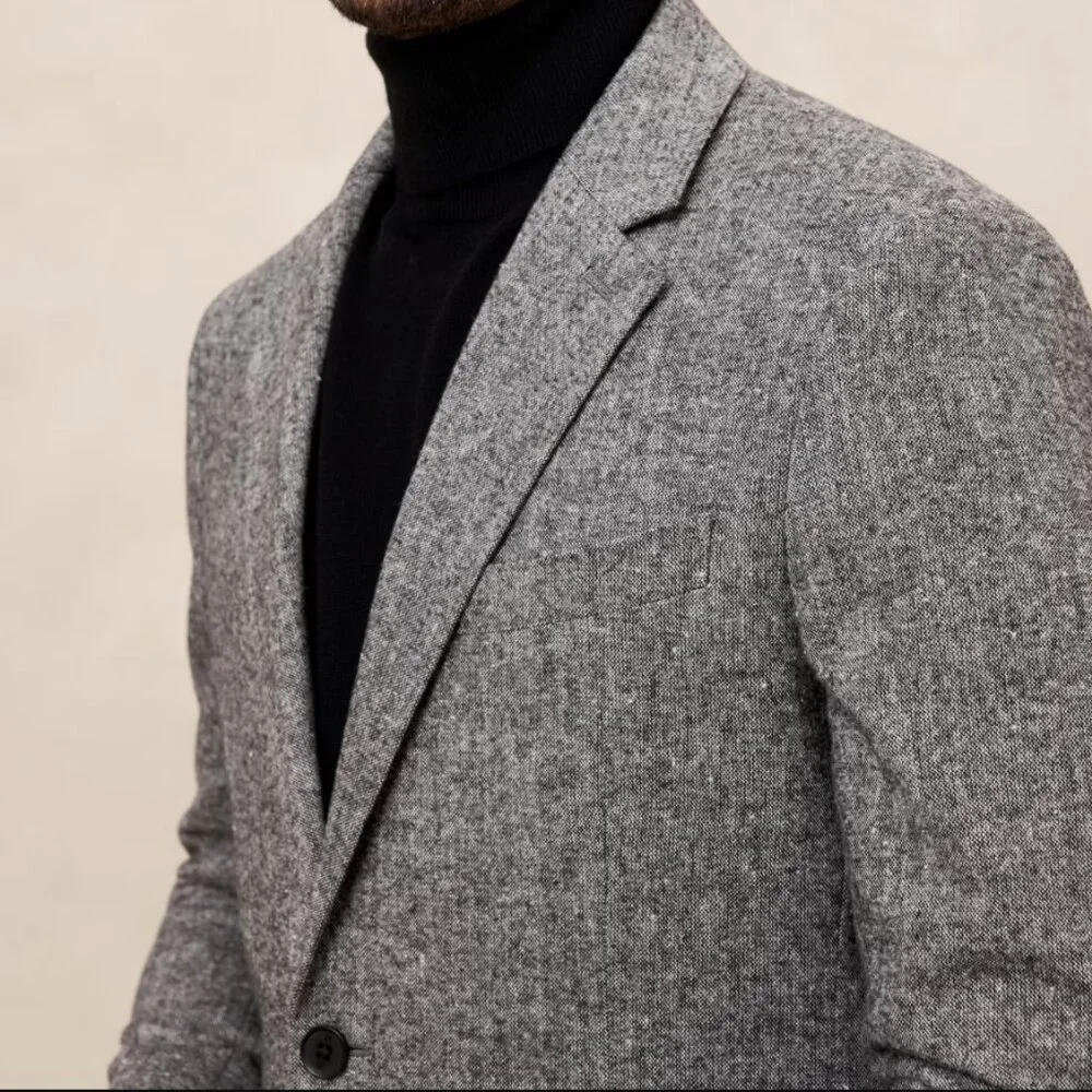 Banana Republic Men's Tailored-Fit Donegal Suit Jacket, Light Gray, 40S, EUC